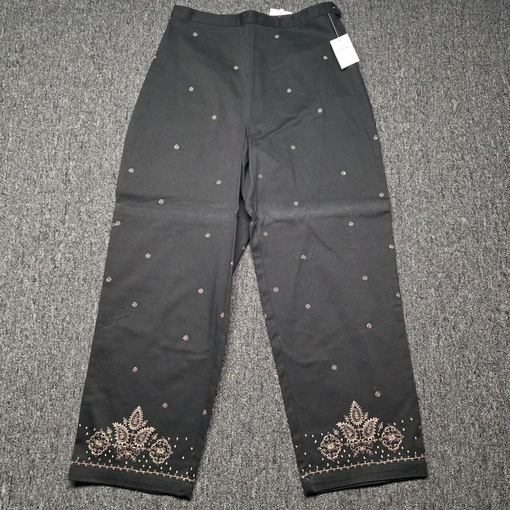Coldwater Creek Petite M Chandelier Embellished Black Pants NWT Stretch Cotton